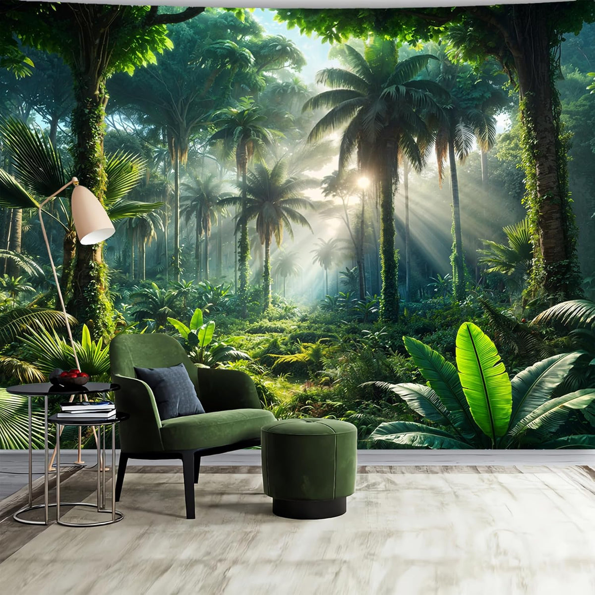 BSFHH Nature Tapestry Forest Tree Sea Cave Wall Hanging, Stream Through Rainforest Landscape Wall