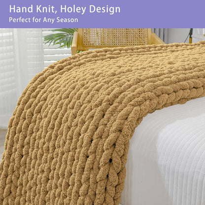Bigacogo Chunky Knit Throw Blanket for Couch, 40x80 inches, 100% Hand Knitted with Thick Jumbo