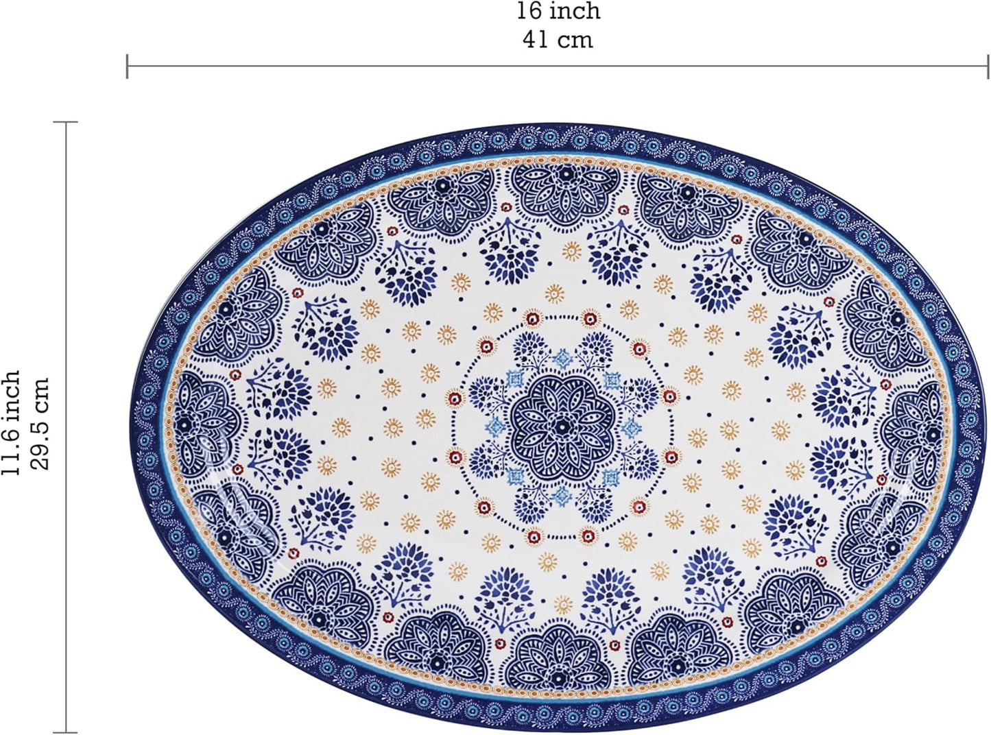 Bico Blue Talavera 16 plus 14 inch Oval Platters Set, Set of 2, Microwave and Dishwasher Safe, for