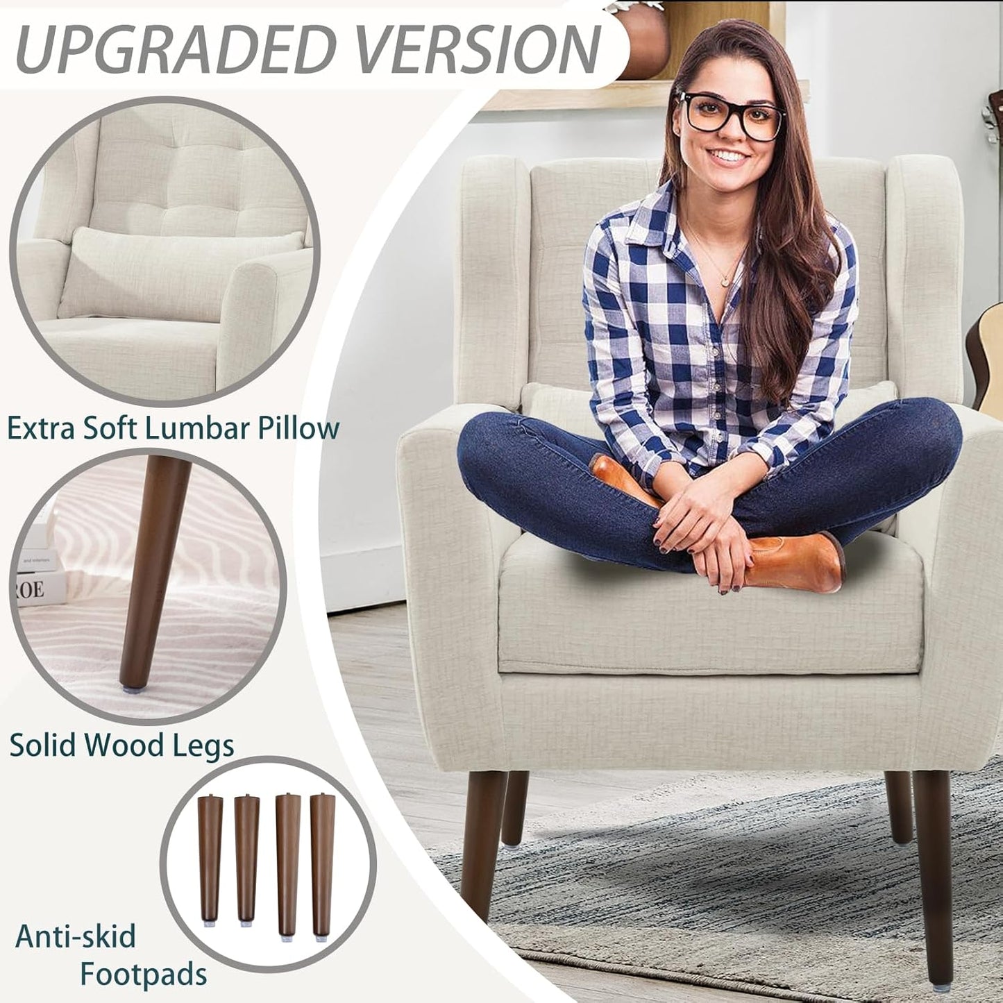 Modern Accent Chair, Upholstered Armchair with Pillow, Fabric Single Sofa Chair with Lounge Seat
