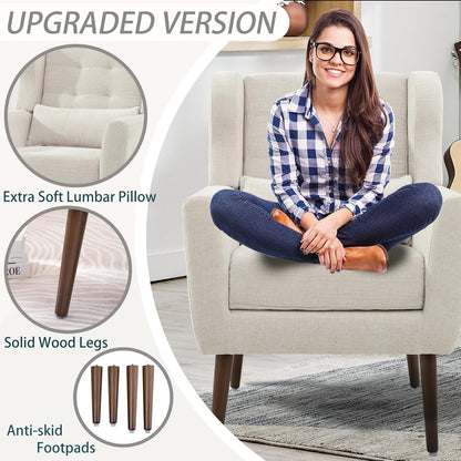 Modern Accent Chair, Upholstered Armchair with Pillow, Fabric Single Sofa Chair with Lounge Seat