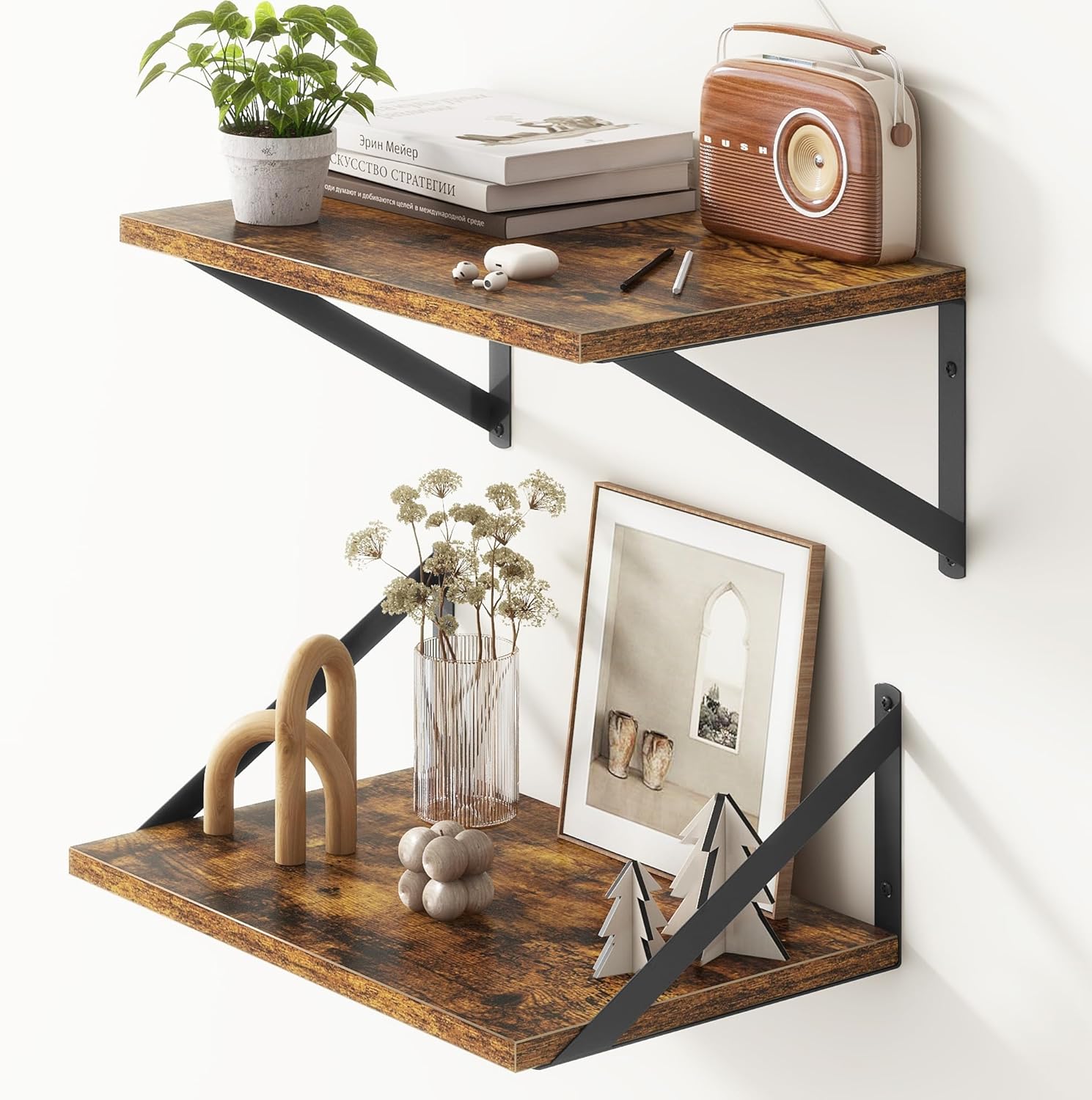 10 Inch Deep Floating Shelves, Floating Shelf 16 Inch Long, 16"W x 10"D Wall Shelves Set of 2, Deep