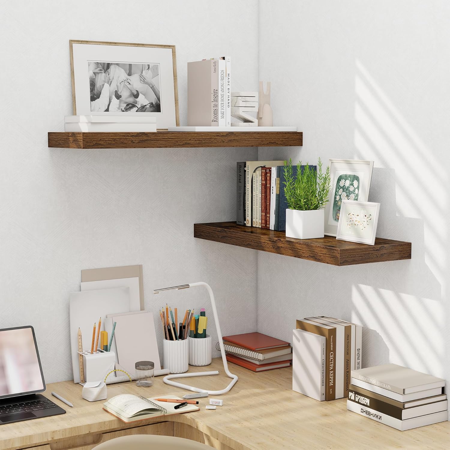 Fun Memories Floating Shelves for Wall, 32 Inch Long Floating Shelves Set of 2, 32 x 10 Wooden
