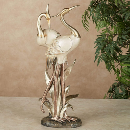 Touch of Class Pretty Pose Double Crane Metallic Table Sculpture - Ivory, Gold, Copper - Bird