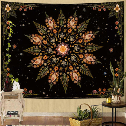 Fowocu Boho Floral Mandala Tapestry for Bedroom Aesthetic Vintage Bohemian Flower Wall Tapestry