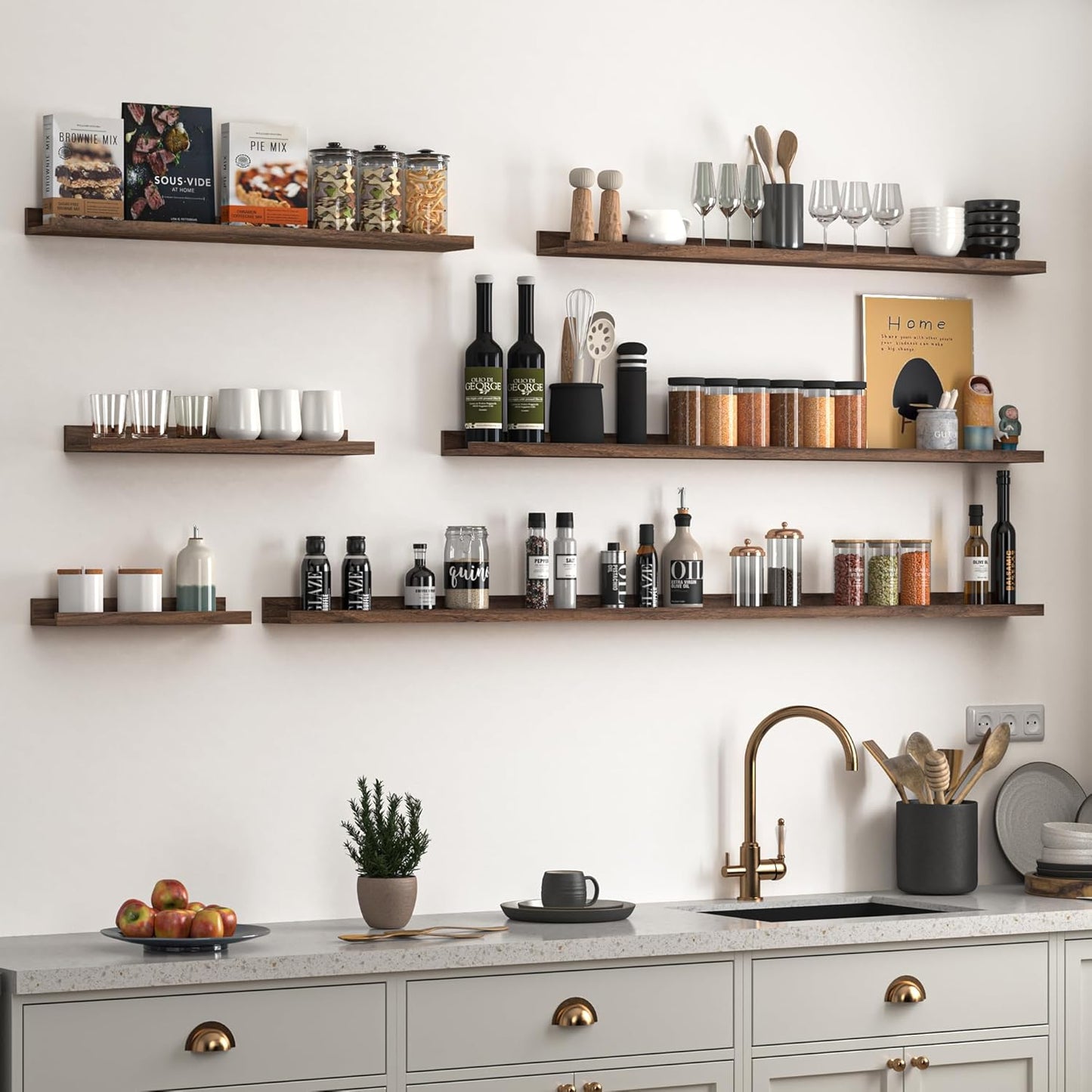 Heimlove Picture Ledge Shelf, Floating Shelves Set of 2, 56 Inches Picture Shelf for Wall with