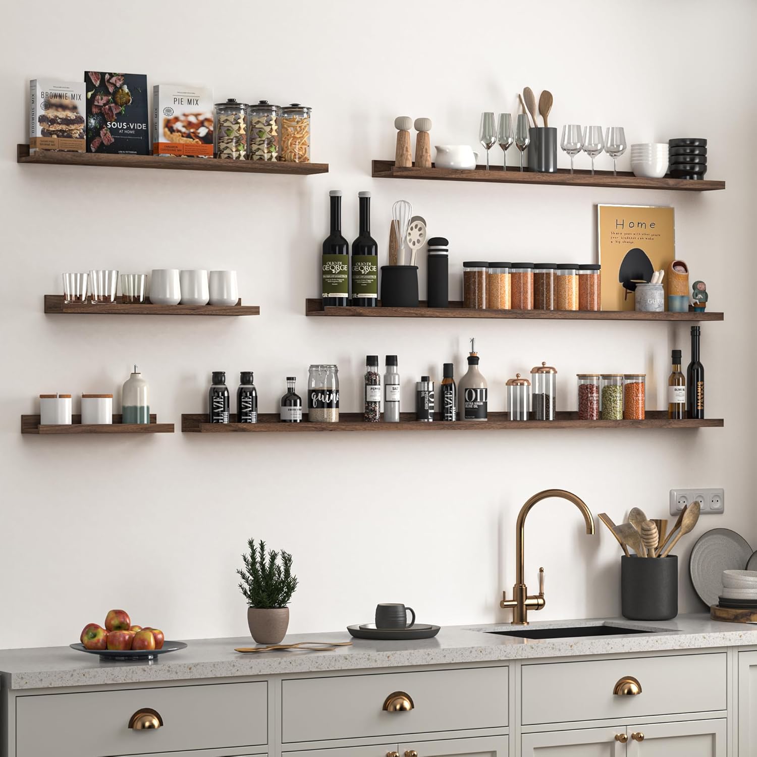 Heimlove Picture Ledge Shelf, Floating Shelves Set of 2, 24 Inches Picture Shelf for Wall with