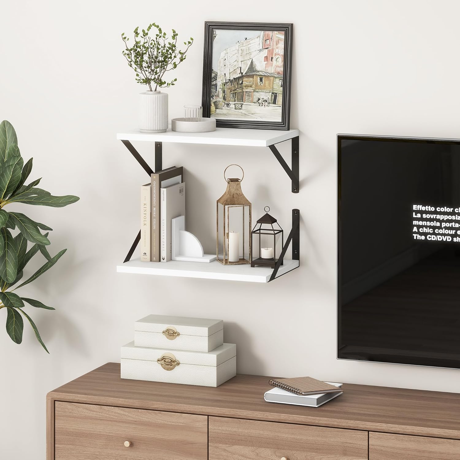 Fun Memories 10 Inch Deep Floating Shelves, White Floating Shelf 16 Inch Long, 16" W x 10" D Wall