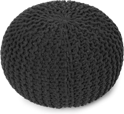 REDEARTH Round Pouf Foot Stool Ottoman - Cotton Hand Knitted Dori Pouffe - Cord Boho Home Décor