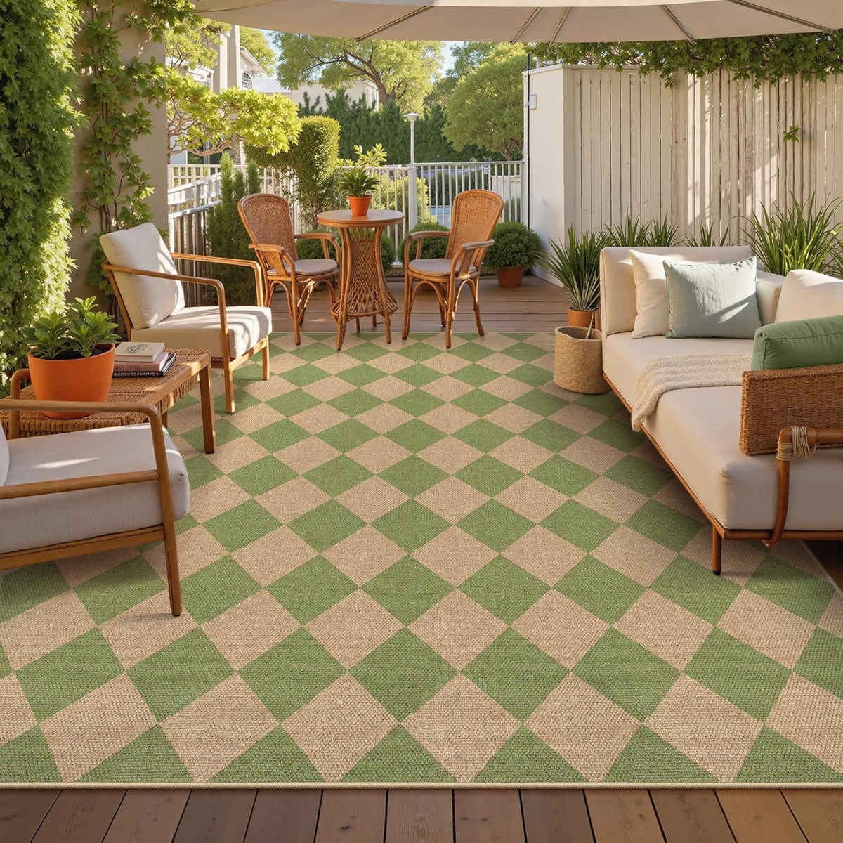 Lahome Checkered Dining Living Room Rug, 8x10 Washable Indoor Outdoor Easy Jute Rug, Farmhouse