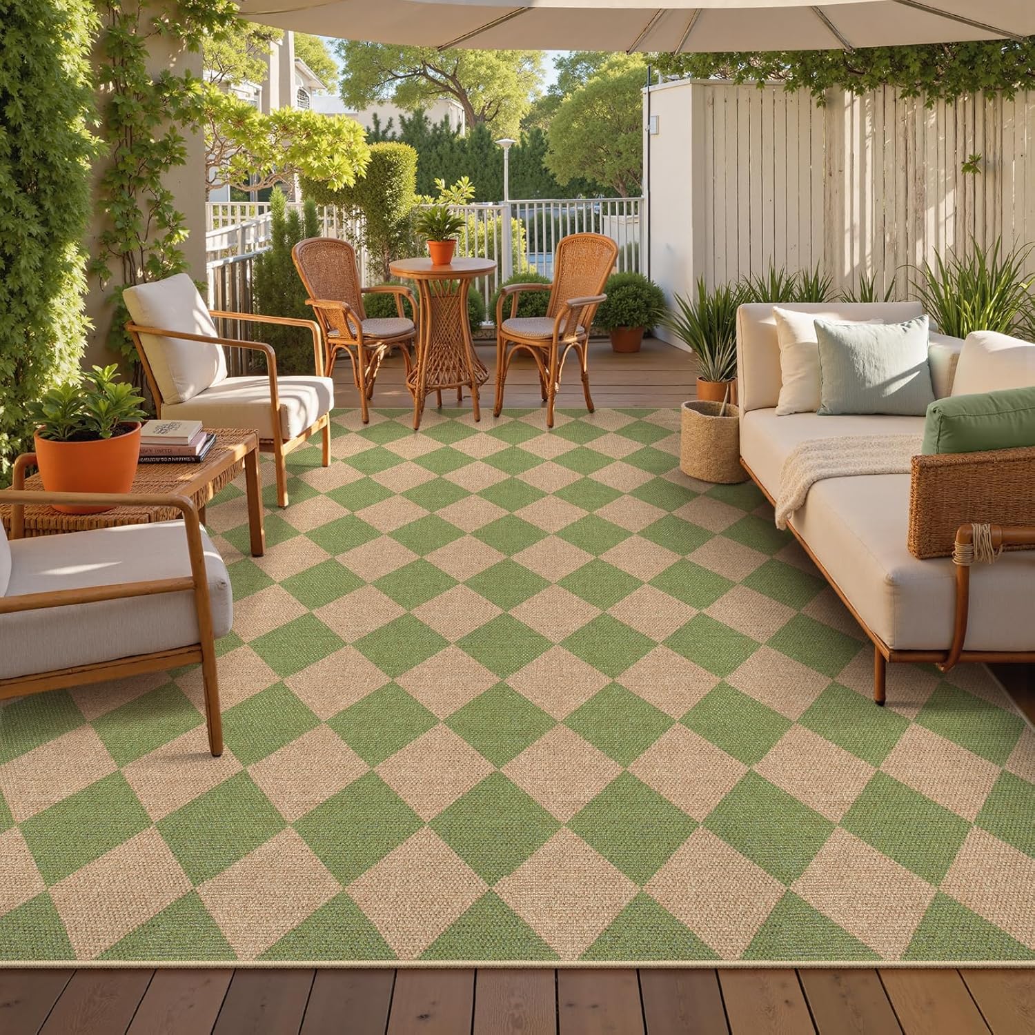 Lahome Checkered Dining Living Room Rug, 8x10 Washable Indoor Outdoor Easy Jute Rug, Farmhouse