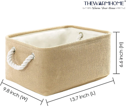TheWarmHome Decorative Basket Rectangular Fabric Storage Bin Organizer Basket with Handles for