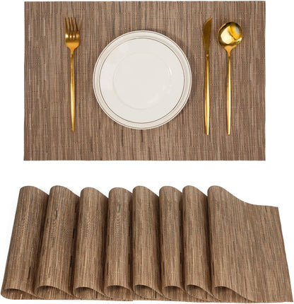 Placemats Set of 8，Non-Slip PVC Weave Table Mats Easy to Clean，Heat Resistant Place Mats for