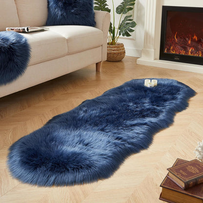 AMTOVO Faux Sheepskin Rug, Dark Blue Ultra Soft Fluffy Shag Area Rug, 2 x 6 ft Faux Fur Rug for