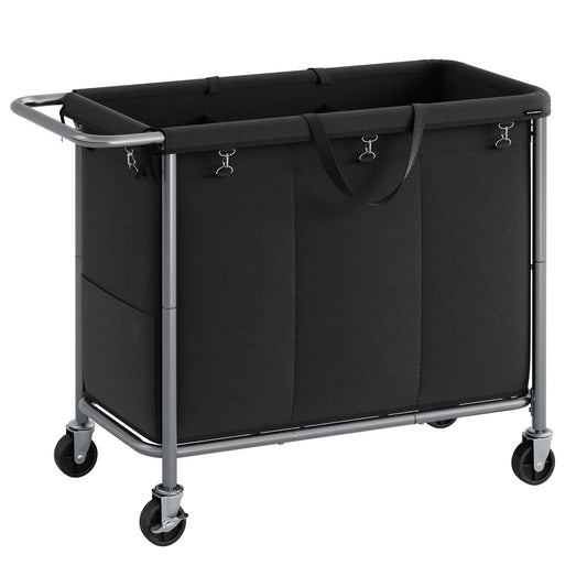SONGMICS Laundry Basket with Wheels, 3-Section Rolling Laundry Hamper, 52.8 Gallons (200 L)
