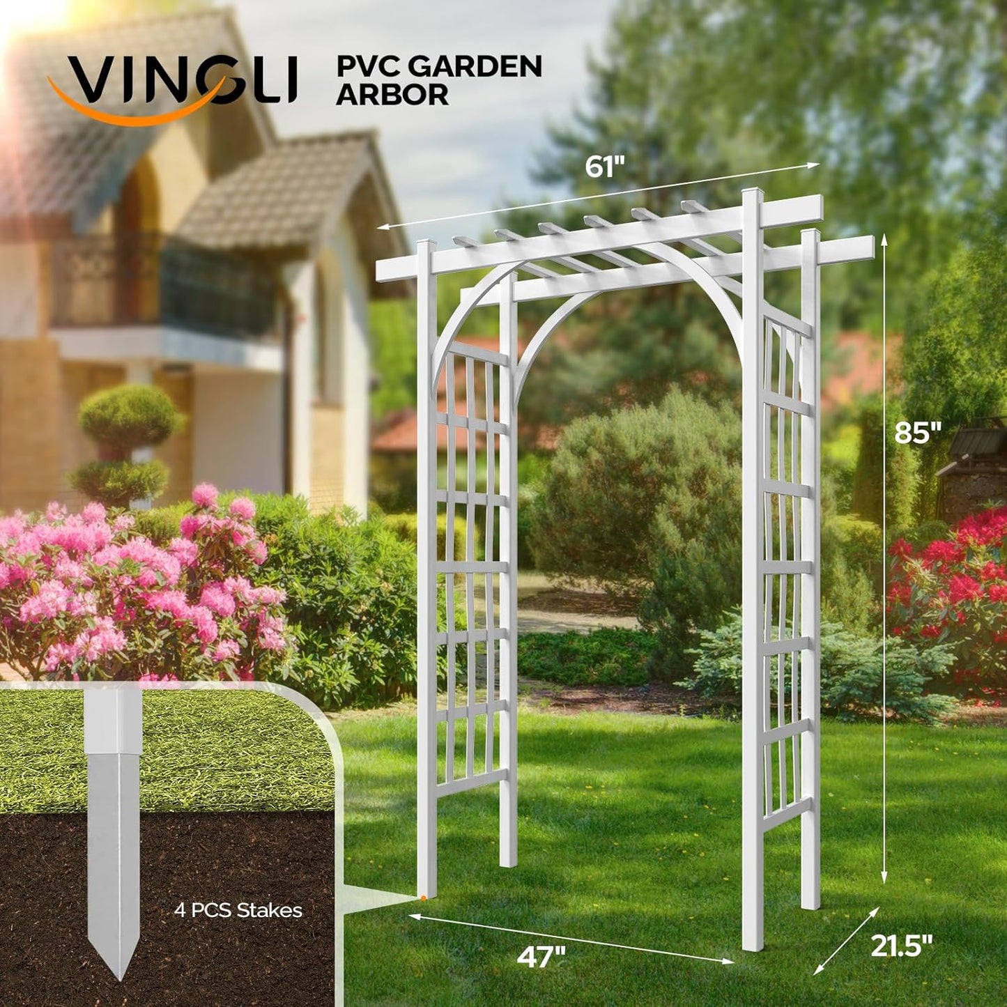 VINGLI Garden Arbor, PVC Wedding Arch for Ceremony Party, Garden Trellis for Climbing Plants