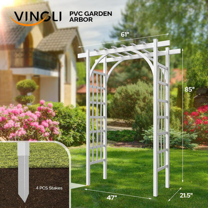 VINGLI Garden Arbor, PVC Wedding Arch for Ceremony Party, Garden Trellis for Climbing Plants