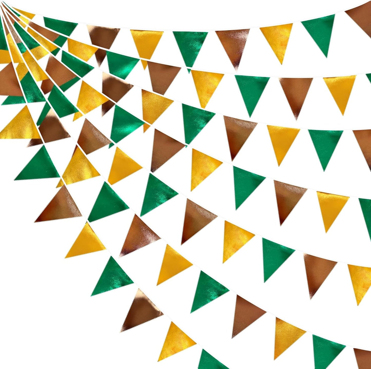 Green Gold Brown Metallic Fabric Triangle Pennant Banner Flag Bunting Garland for Football Jungle