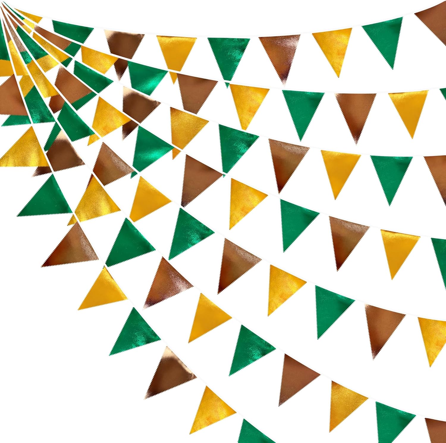 Green Gold Brown Metallic Fabric Triangle Pennant Banner Flag Bunting Garland for Football Jungle