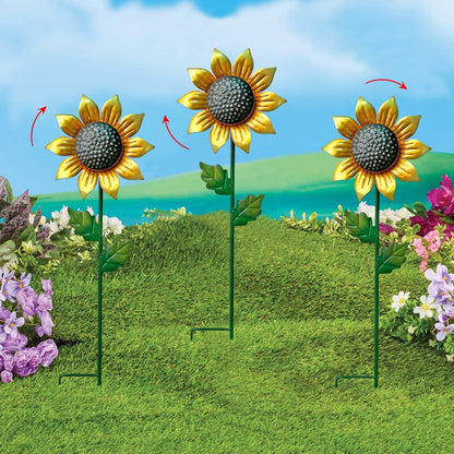 WAIU Metal Sunflower Flower Garden Stakes, Wind Catcher Spinner Garden Stakes, Garden Windmill