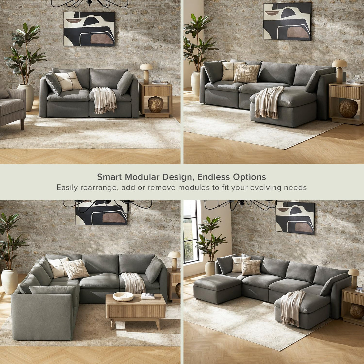 mopio Oversized Modular Sectional Sofa with Fully Removable Covers and Storage, Convertible U
