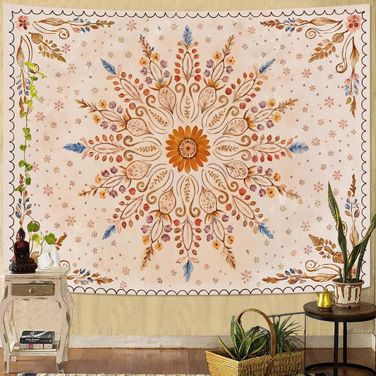 Fowocu Boho Floral Mandala Tapestry for Bedroom Aesthetic Watercolor Bohemian Flower Wall Tapestry