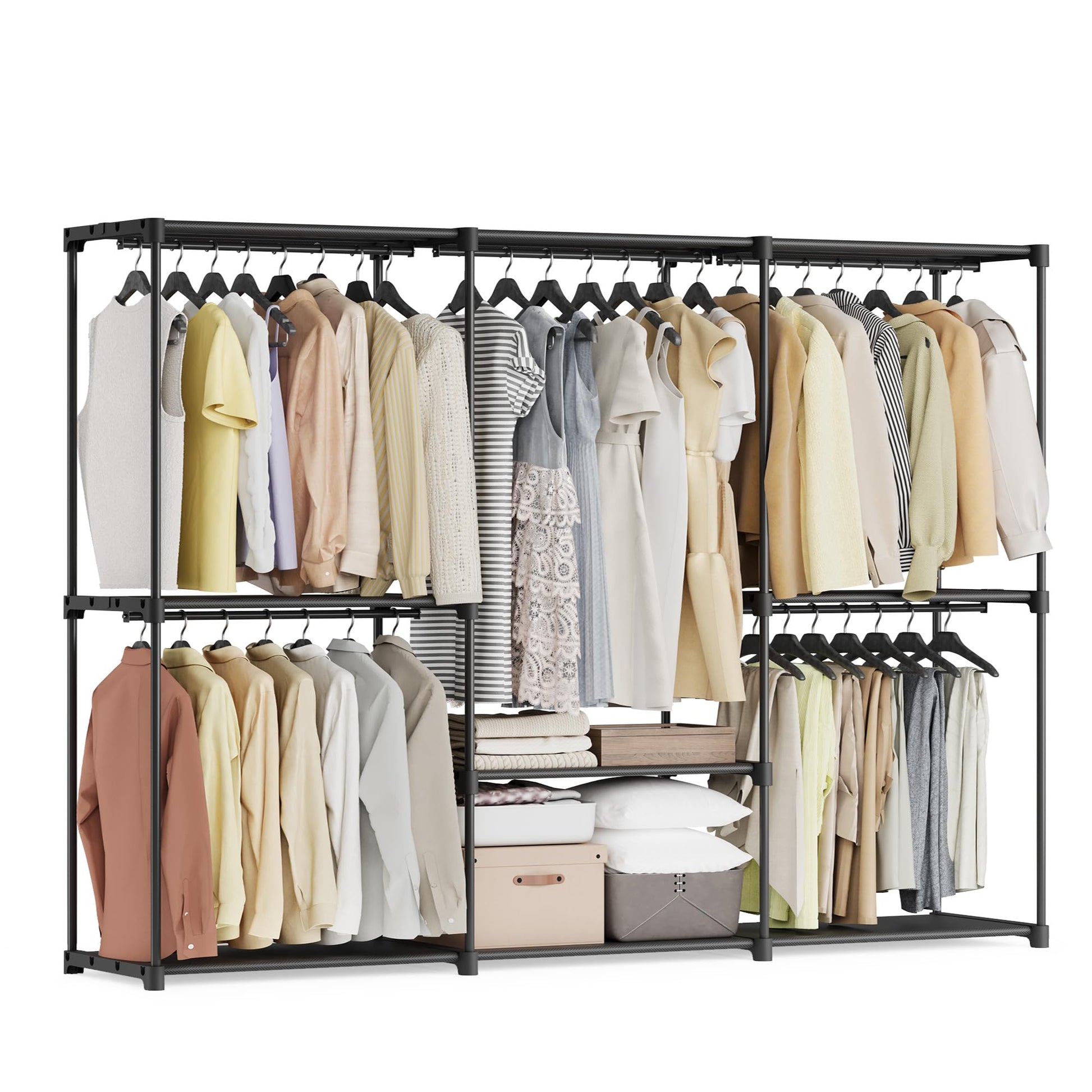 SONGMICS Portable Closet, Freestanding Closet Organizer, Clothes Rack with Shelves, Hanging Rods