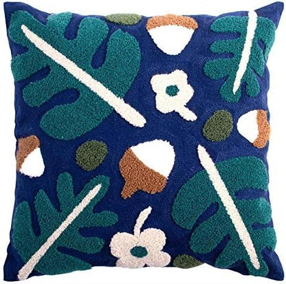 MOCOFO Canvas Embroidered Throw Pillow Cover with Flower Spring Embroidery Craft Modern Simple Sofa