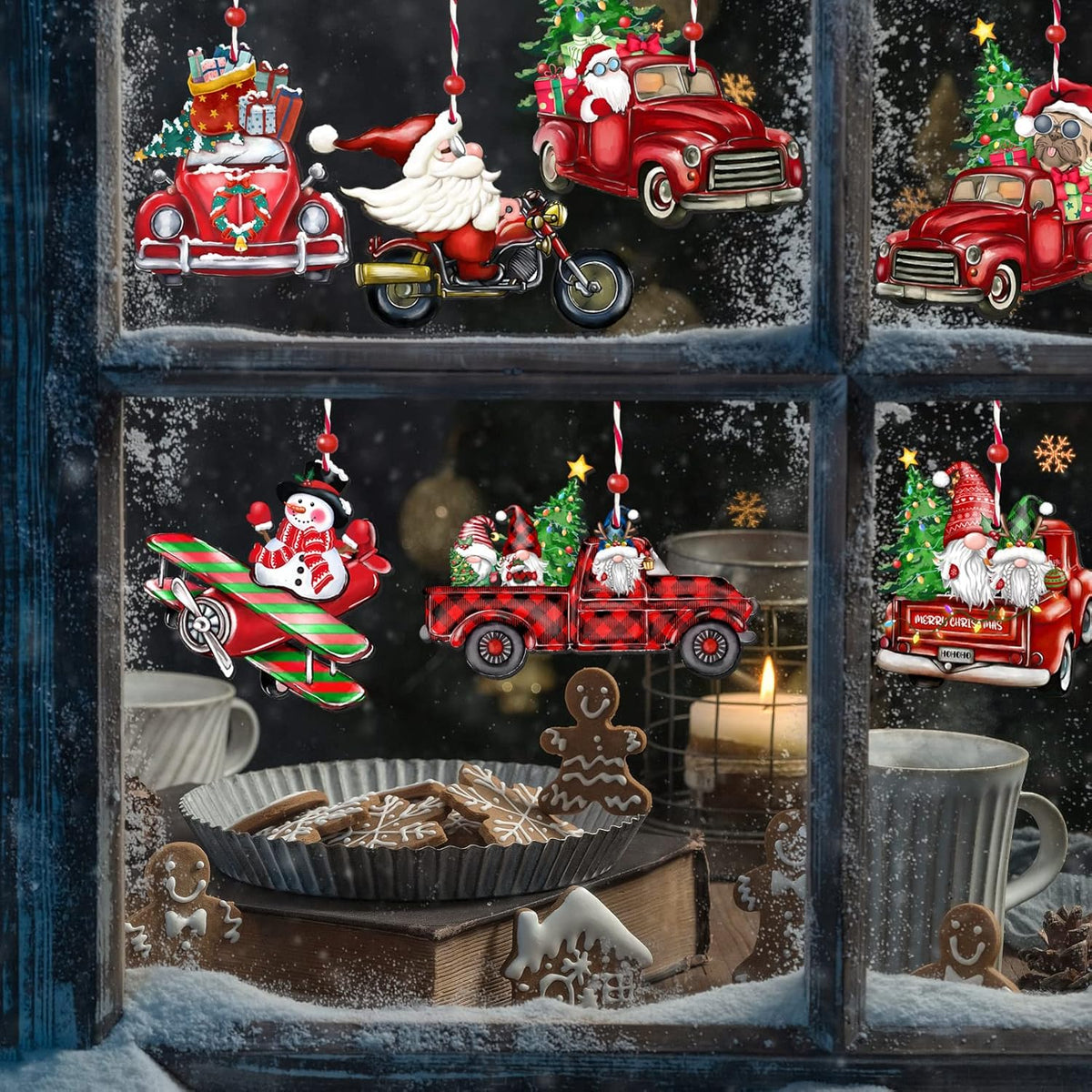 Wooden Christmas Truck Ornaments Red Truck Wooden Hanging Ornaments Wooden Car Crafts with Bead