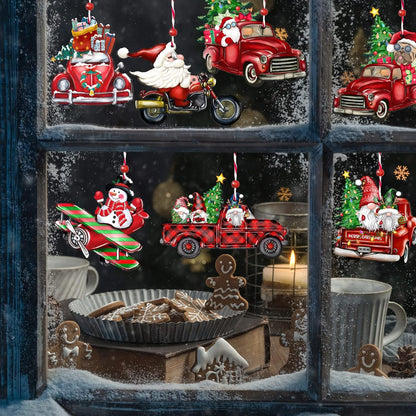 Wooden Christmas Truck Ornaments Red Truck Wooden Hanging Ornaments Wooden Car Crafts with Bead