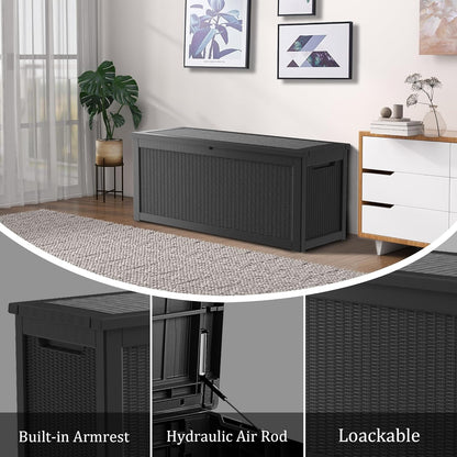 320 Gallon Lockable Resin Deck Box, Waterproof & UV-Resistant Outdoor Storage Box for Outdoor