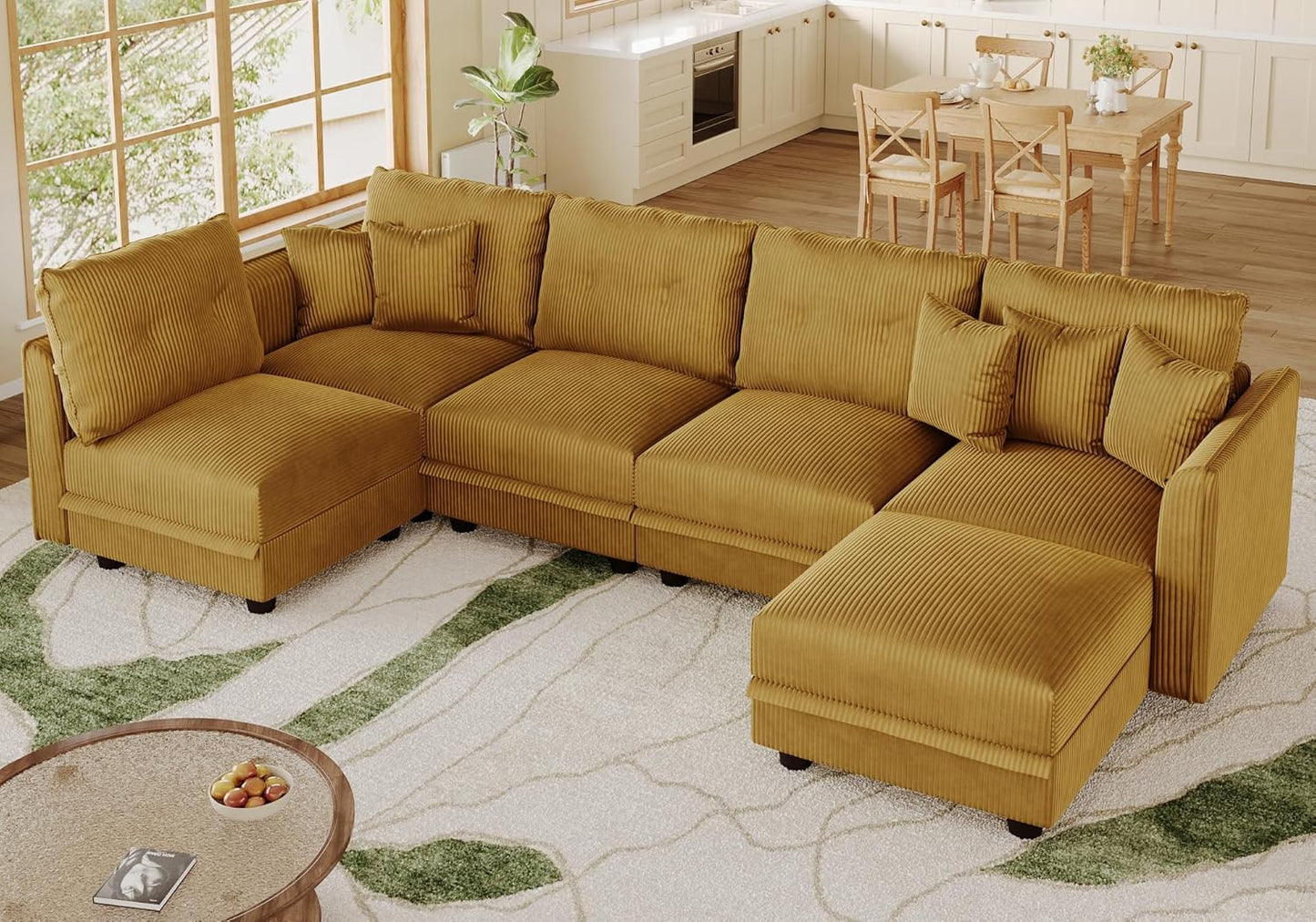 LLappuil Modular Sectional Sofa with Storage Seats, Corduroy Convertible Modular U Shaped Sectional