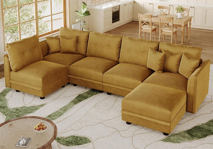 LLappuil Modular Sectional Sofa with Storage Seats, Corduroy Convertible Modular U Shaped Sectional