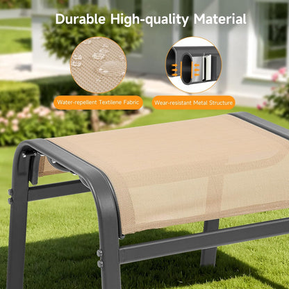 Outdoor Ottoman Set of 2, All Weather Outdoor Foot Stool with Supportive Textliene and Metal Frame