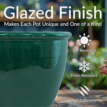 Sunnydaze Chalet Large Ceramic Plant Pot - Round Outdoor Glazed Ceramic Planter Pot with Drainage