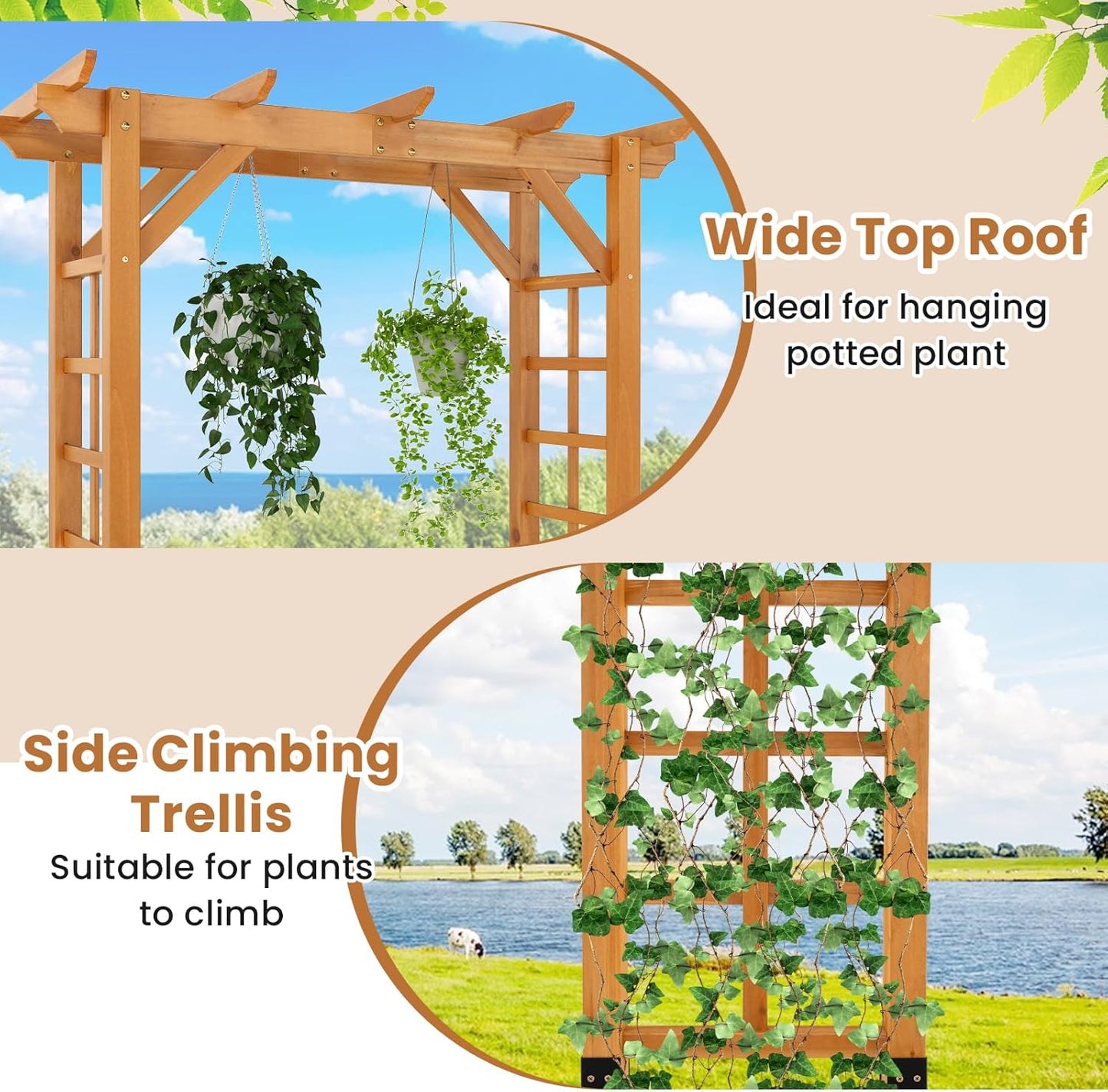 Giantex 7FT Wood Garden Arbor Trellis, Wooden Wedding Arch for Ceremony Party, Outdoor Archway