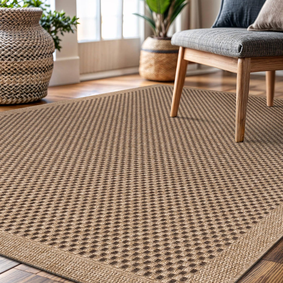 CAMILSON Easy Jute Rug 10x14, Indoor Outdoor Natural Color Fiber Area Rugs for Living Room Patio