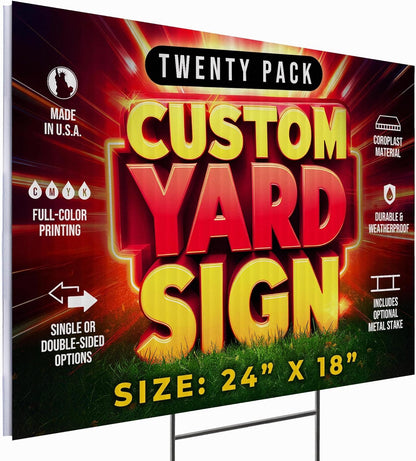 20 Pack 24"x18" Custom Yard Signs with Stakes, Personalized Yard Signs for Outdoors, Customized