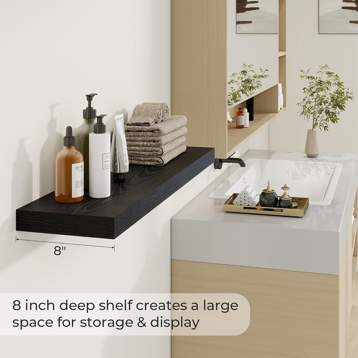 36 inch Floating Shelves Wall Shelves for Office with Invisible Brackets, 8 inch Deep Shelves for