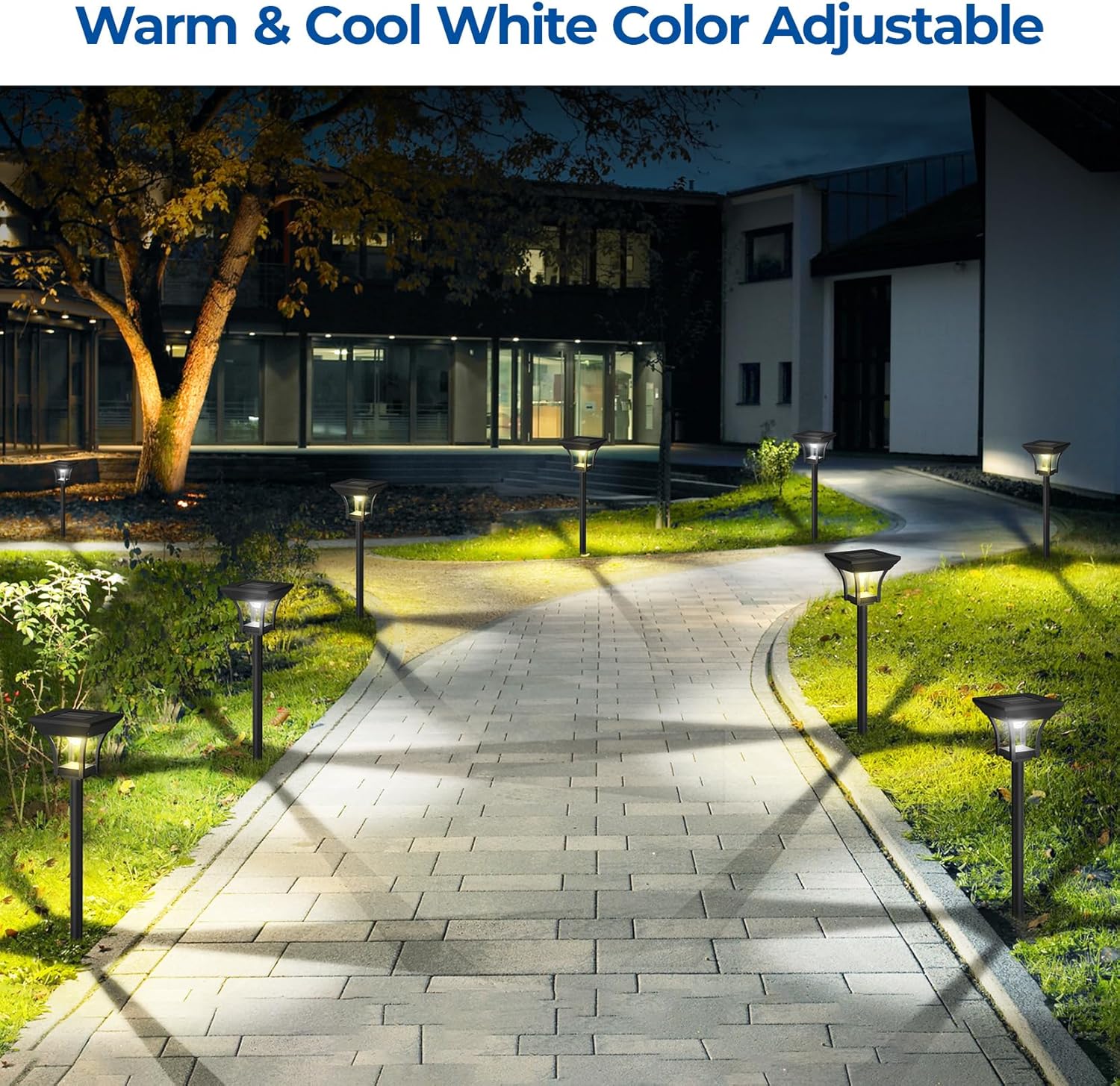 CINOTON 6 Pack RGBCW Solar Pathway Outdoor Lights, 3 Lighting Modes Solar LED Garden Light, IP65