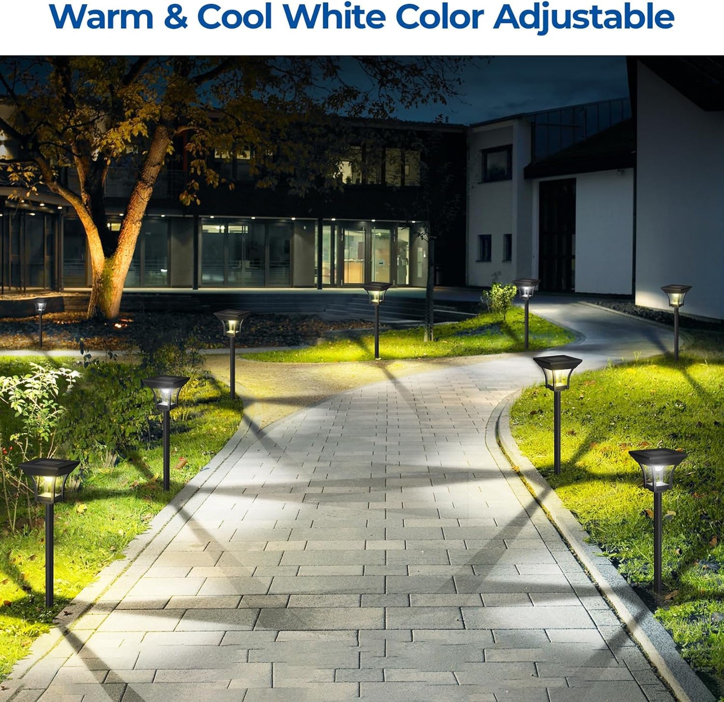 CINOTON 12 Pack RGBCW Solar Pathway Outdoor Lights, 3 Lighting Modes Solar LED Garden Lights, IP65
