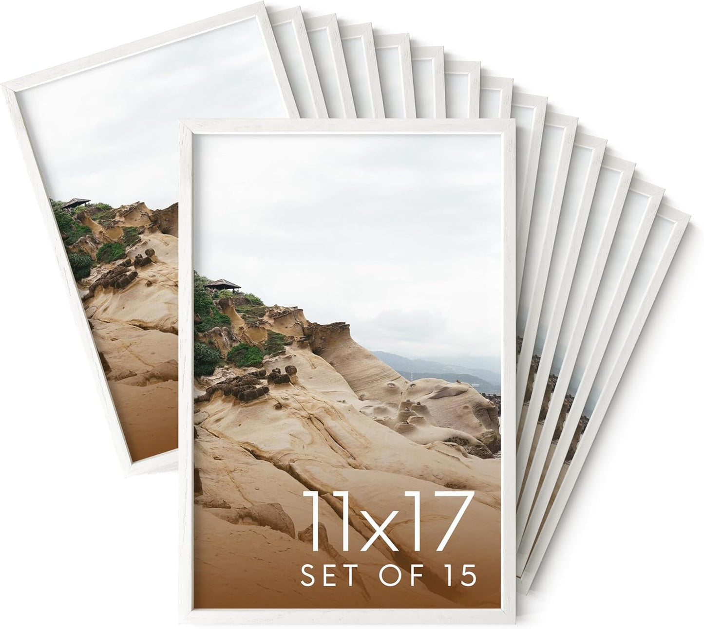 Haus and Hues 11x17 White Oak Wood Picture Frames Set of 15 - Premium Bulk Picture Frames 11x17