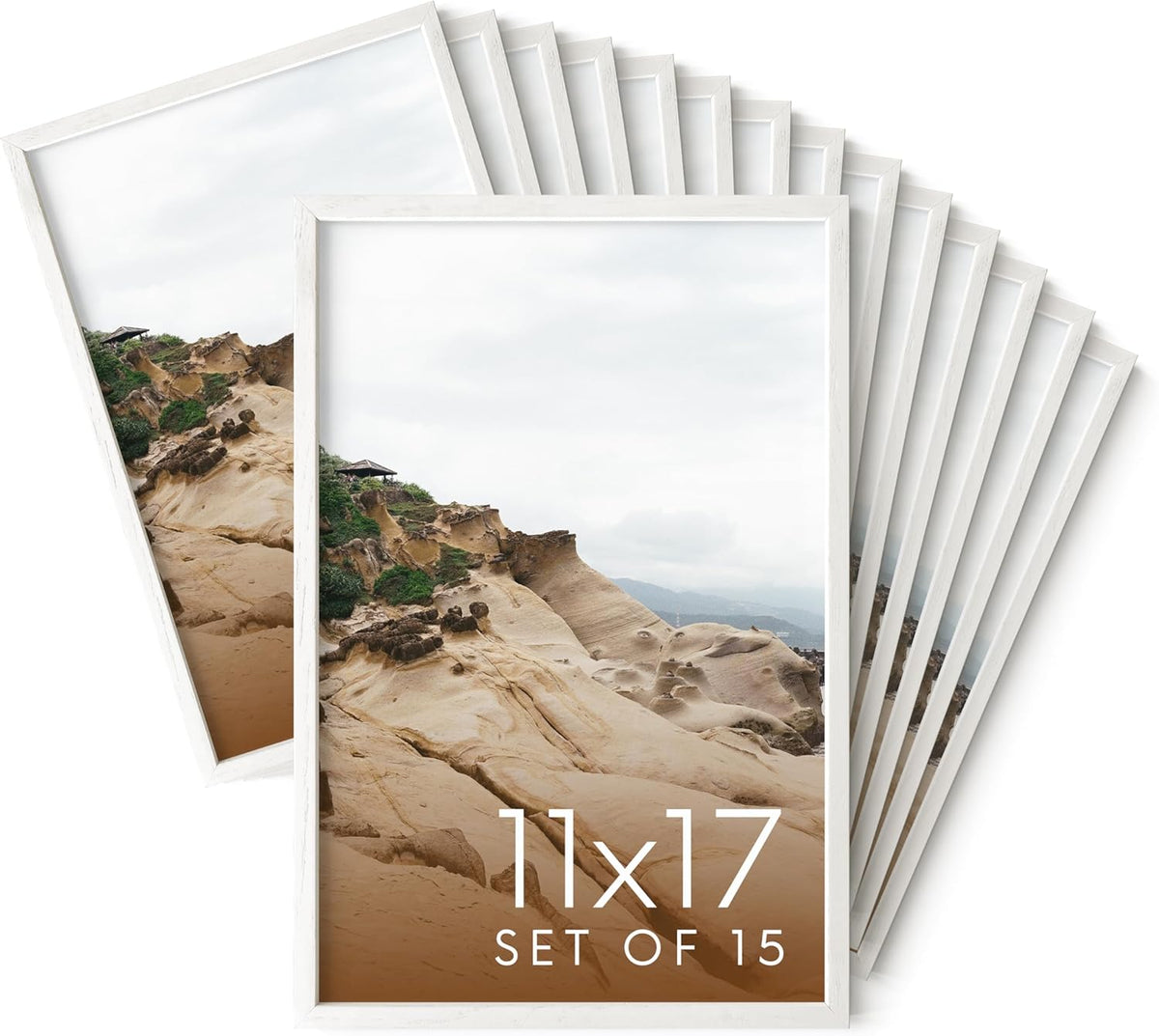 Haus and Hues 11x17 White Oak Wood Picture Frames Set of 15 - Premium Bulk Picture Frames 11x17