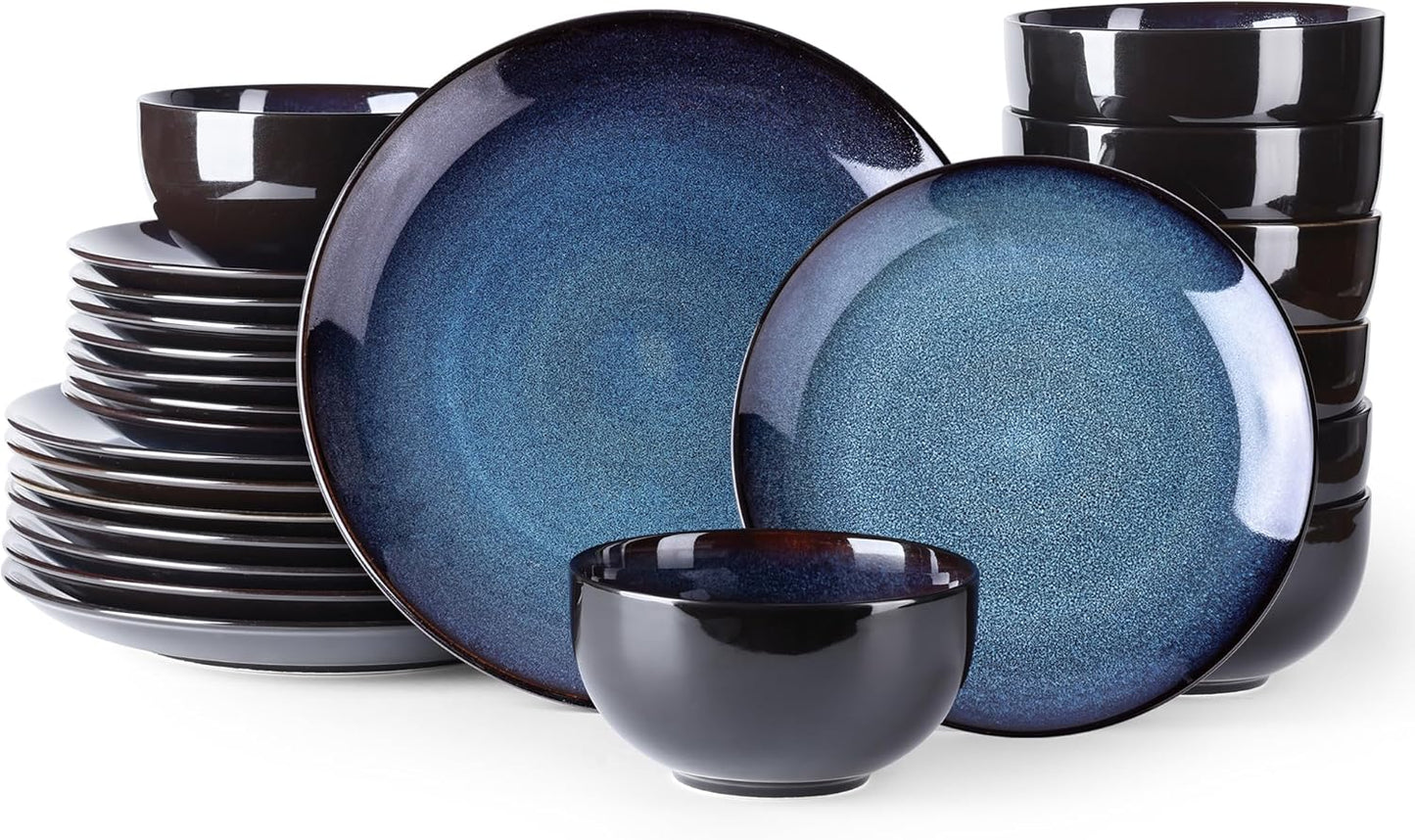 LERATIO Ceramic Dinnerware Sets for 8,Stoneware Plates and Bowls Sets,Handmade Reactive Glaze