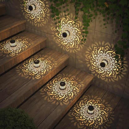 2 Pack Solar Fence Lights Metal Solar Powered Outdoor Deck Step Wall Lights Mandala Theme