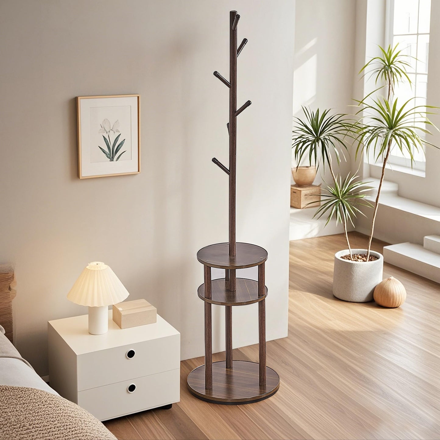 VECELO Coat Rack Freestanding, Entryway Hanger Stand, Umbrella Holder, Hall Tree With Hooks, Floor