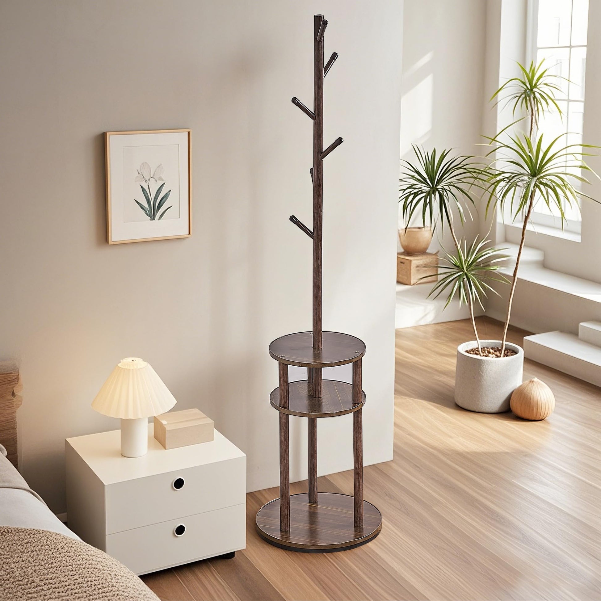 VECELO Coat Rack Freestanding, Entryway Hanger Stand, Umbrella Holder, Hall Tree With Hooks, Floor