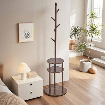 VECELO Coat Rack Freestanding, Entryway Hanger Stand, Umbrella Holder, Hall Tree With Hooks, Floor