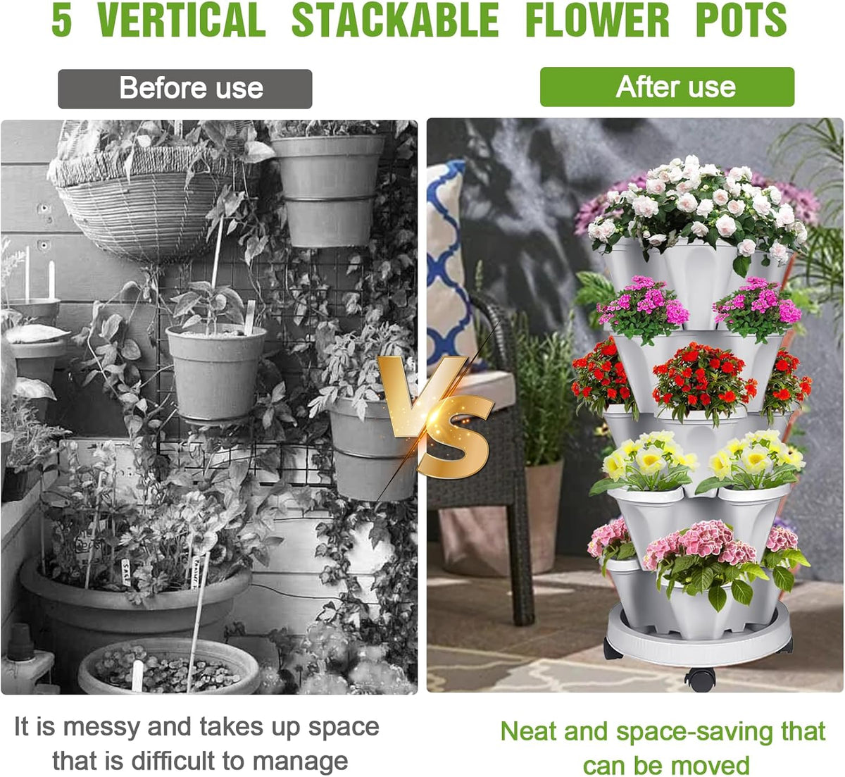 Vertical Strawberry Planter 5 Tier Stackable Tower Herb Planters-Stacking Garden Outdoor Planter