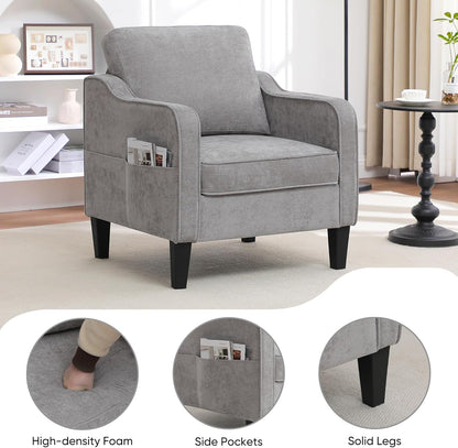 Accent Chairs Set of 2, Upholstered Living Room Chairs with Side Pockets, Mid Century Modern